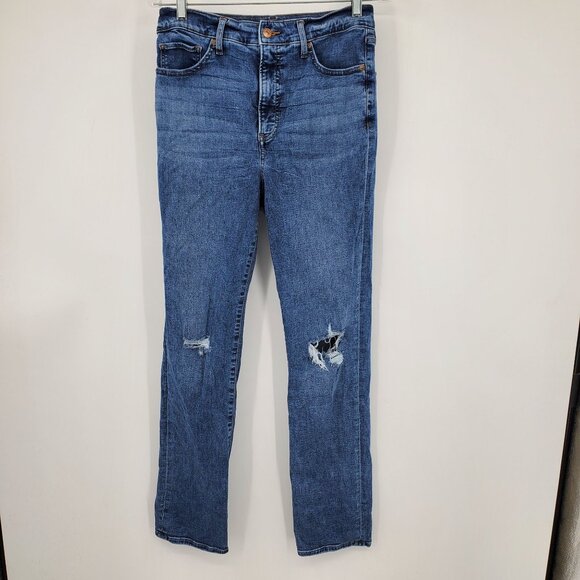 Express Women's High Rise 90's Slim Distressed Denim Casual Jeans Size 10 Long - Picture 1 of 10
